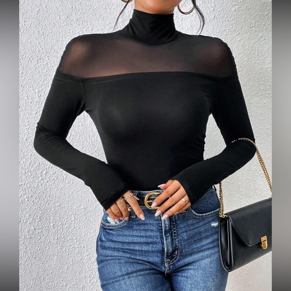 Boho mesh insert high neck blouse - Picture 4 of 6